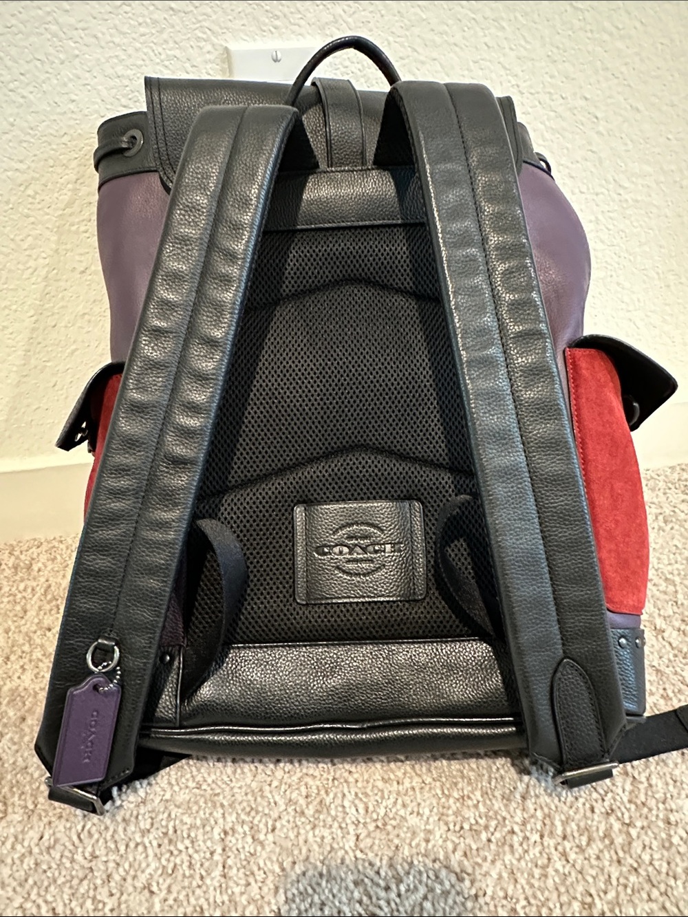Coach Men's Black, Purple & Red Leather Suede Backpack - Picture 4 of 11
